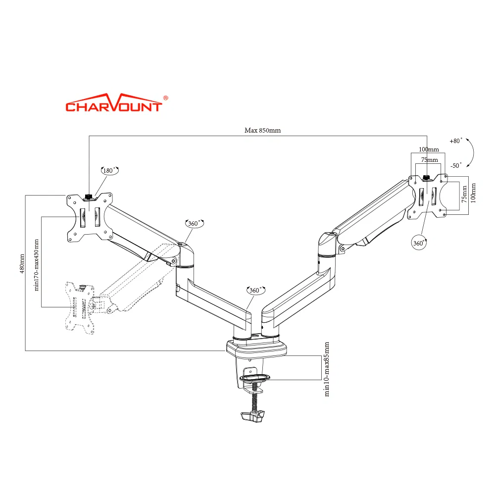 Кронштейн для двух мониторов с регулировкой