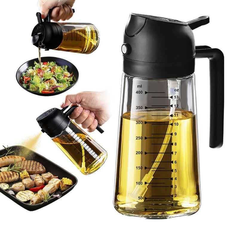 16oz/470ml Glass Olive Oil Sprayer for Cooking – 2 in 1 Olive Oil Dispenser Bottle