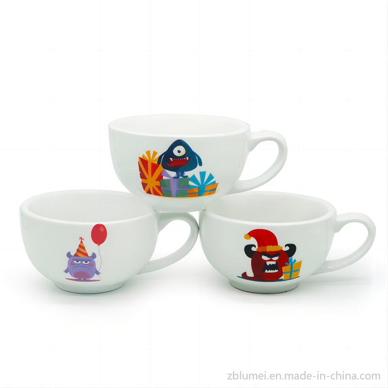Microwavable Porcelain Stoneware Ceramic Soup Mug with Handles Dishwasher Safe with Inner/Inside Logo Printing