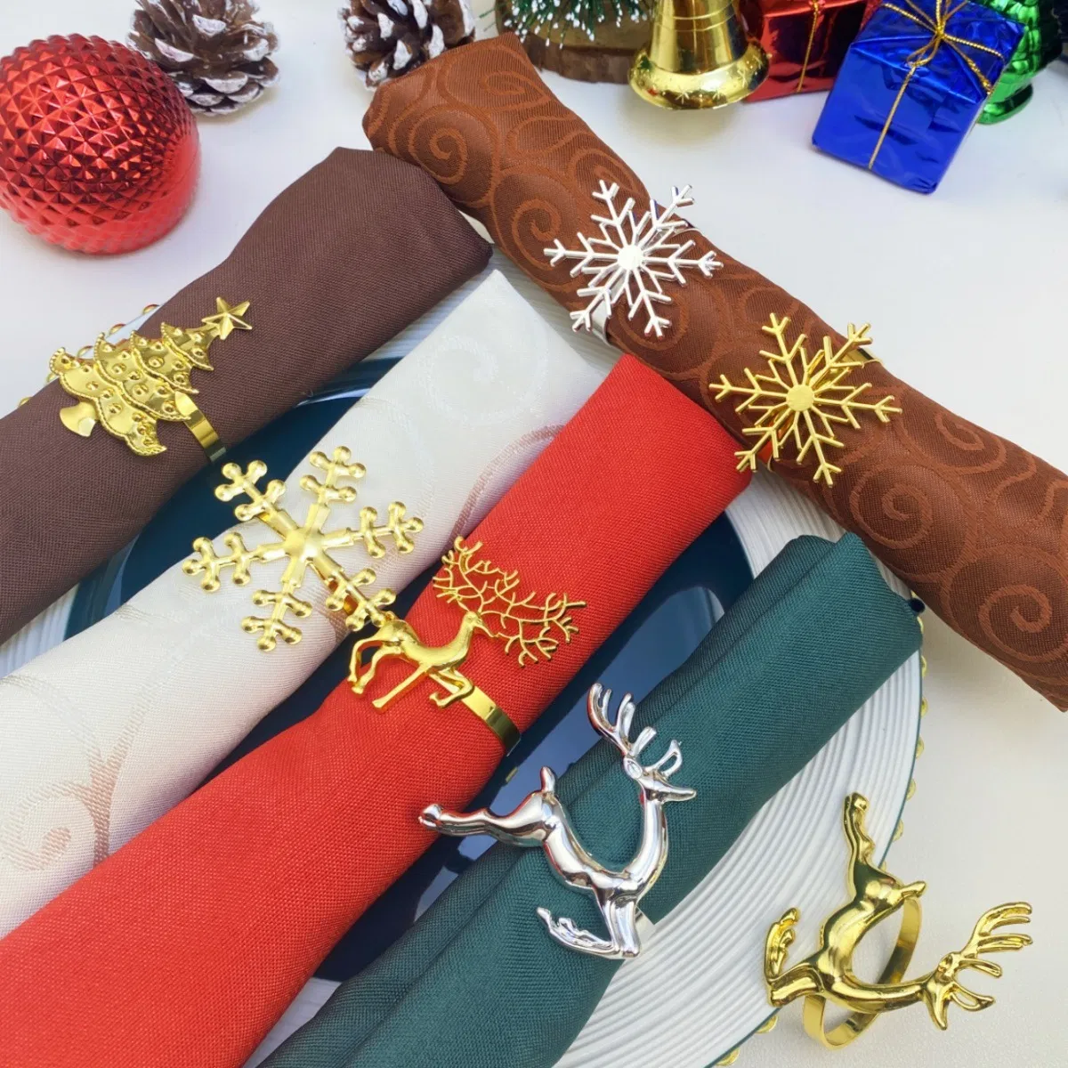 Table Decoration Hotel Metal Napkin Buckle Custom Christmas Snowflake Golden Napkin Ring