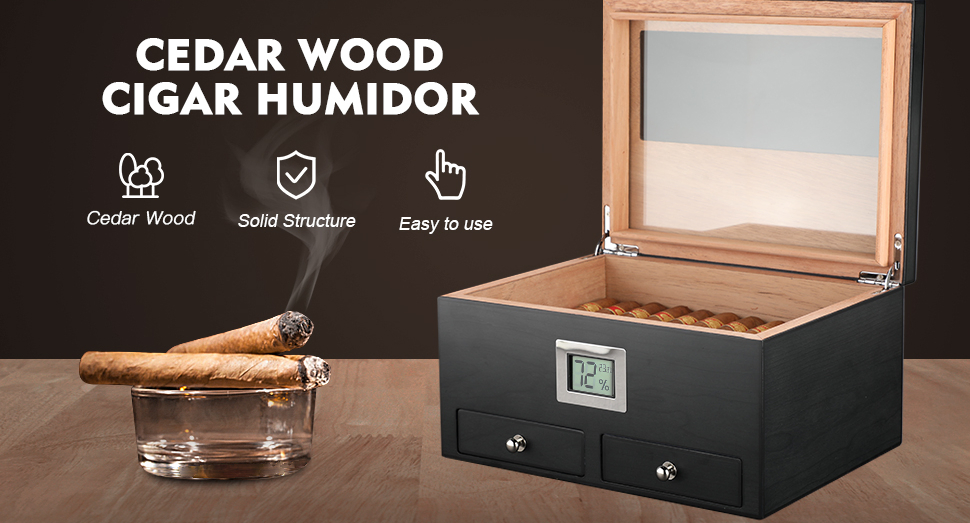 Cedar Glossy Wooden Cigar Box Custom Packaging Luxury Box with Skylight Hygrometer Ndmcg-06
