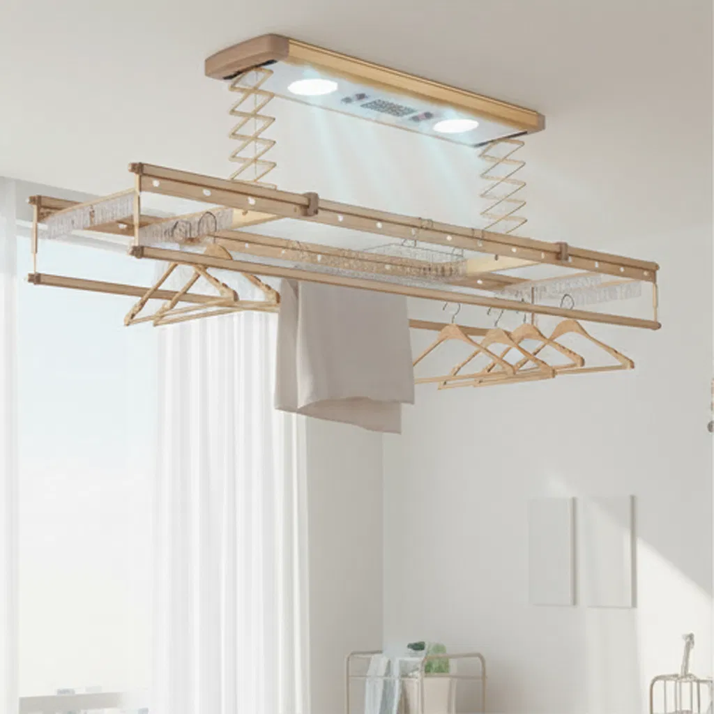 Retractable Clothesline System with Ceiling Mount for Laundry Drying