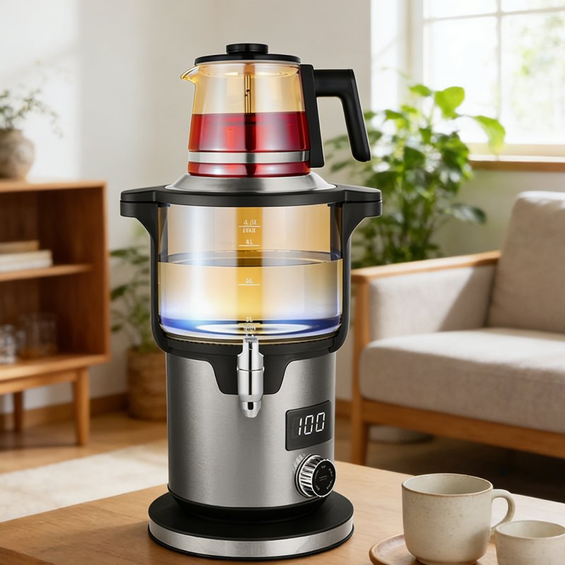 Hot Double Tea Maker Kitchen Water Kettle 4.5L+1.1L Big Capacity Russian Electric Turkish Samovar with Glass Teapot Thermostat