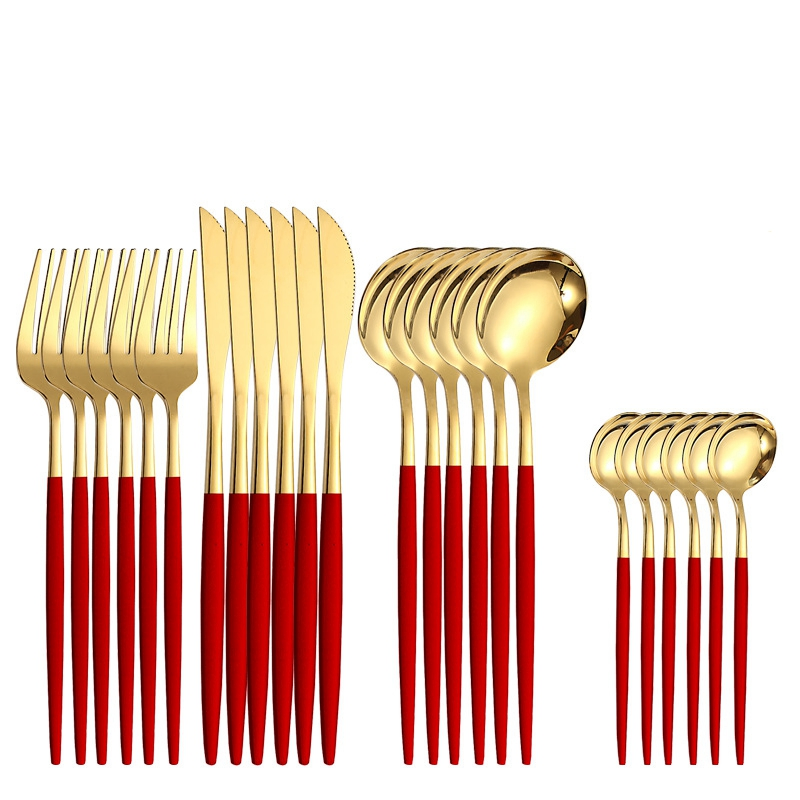 24pieces Stainless Steel Mirror Polished Tableware Cutlery, Kitchen Utensil Set,