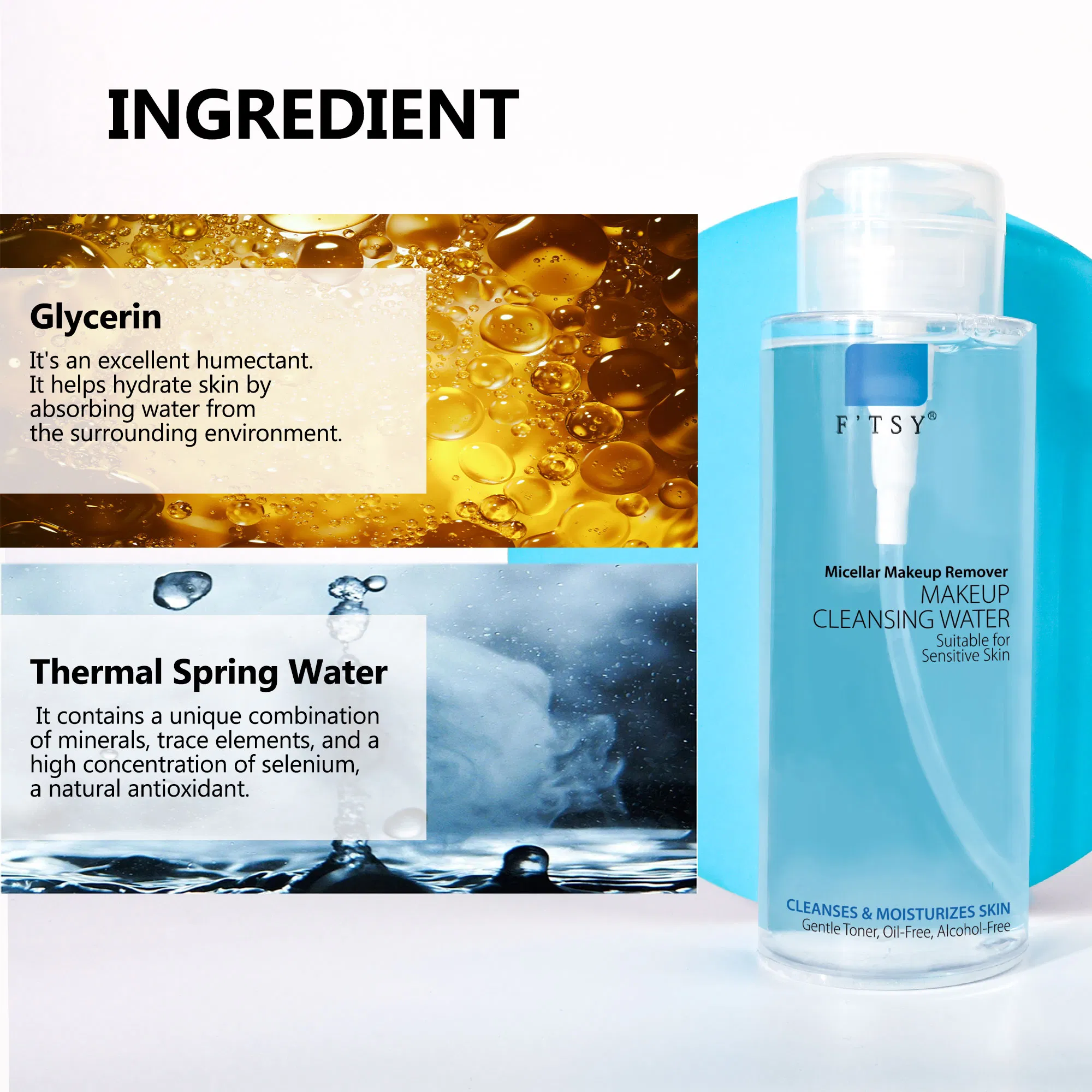 Factory Directly Natural Gentle Makeup Cleansing Water Alcohol-Free Deep Cleanses Makeup Remover for Sensitive Skin