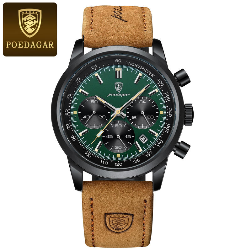 Luxury Man Watch Waterproof Chronograph Luminous Men's Wristwatch Leather Quartz Casual Clock
