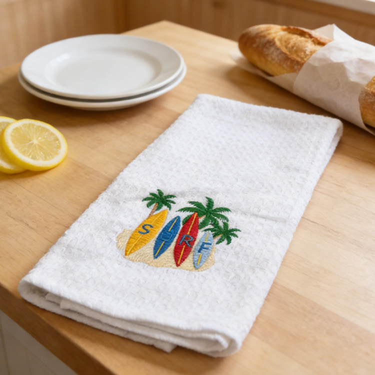 Custom Embroidery Logo Tea Towel Ocean Theme Turtle Beach Souvenir Kitchen Cotton Tea Towels