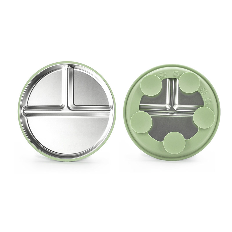 Stainless Steel Baby Plate with Removable Silicone Suction Base Toddler Divided Plate