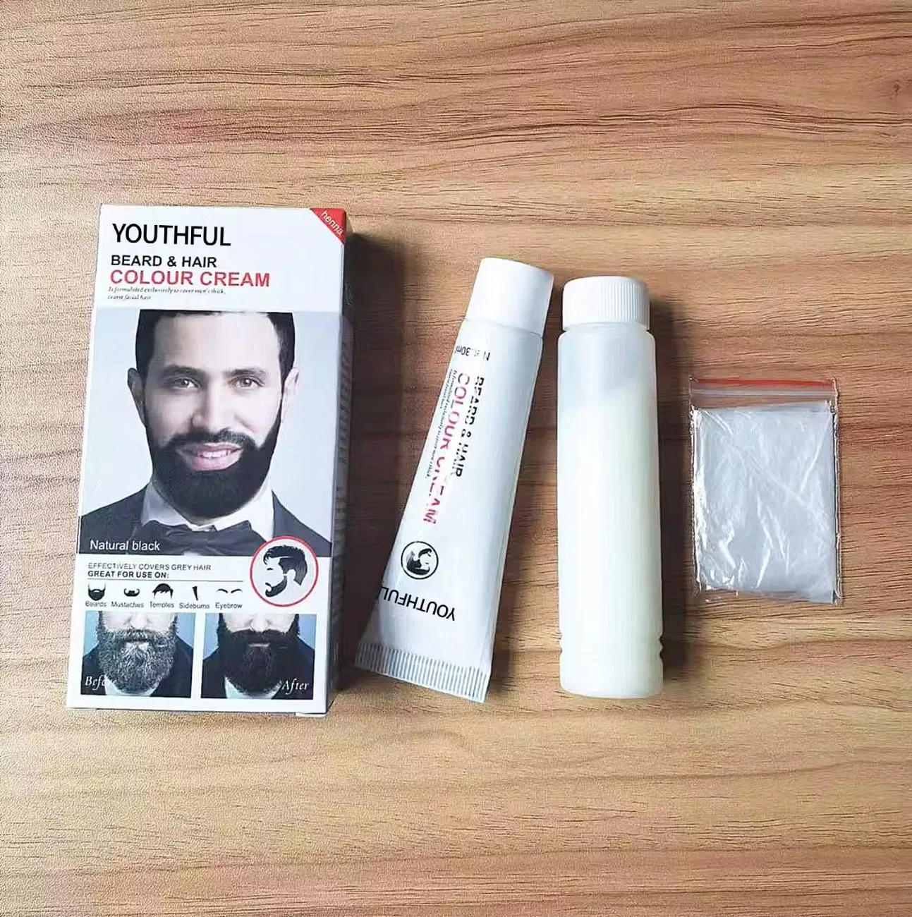 Mens Beard Coloring Cream 60ml Semi-Permanent Long-Lasting Black Brown