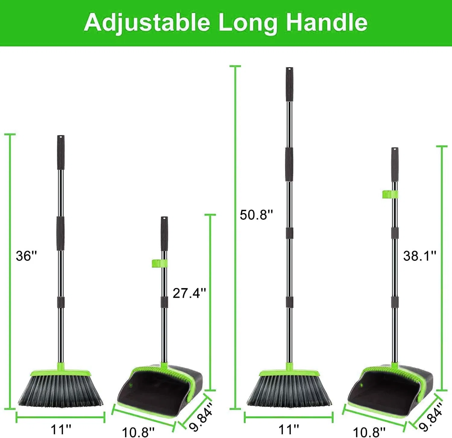 Long Extendable Handle Detachable Portable Broom and Dustpan Set