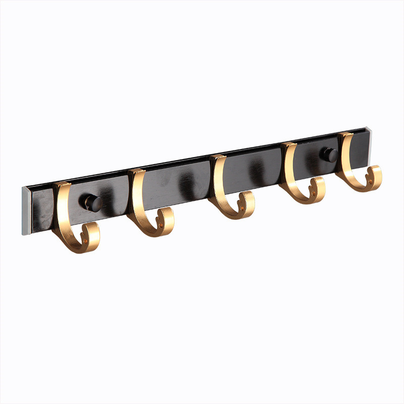 Bathroom Hardware Pendant Wall Mounted Glass Shelf Black Gold Soap Basket Solid Brass Rows of Hook Bathroom Accessories Set