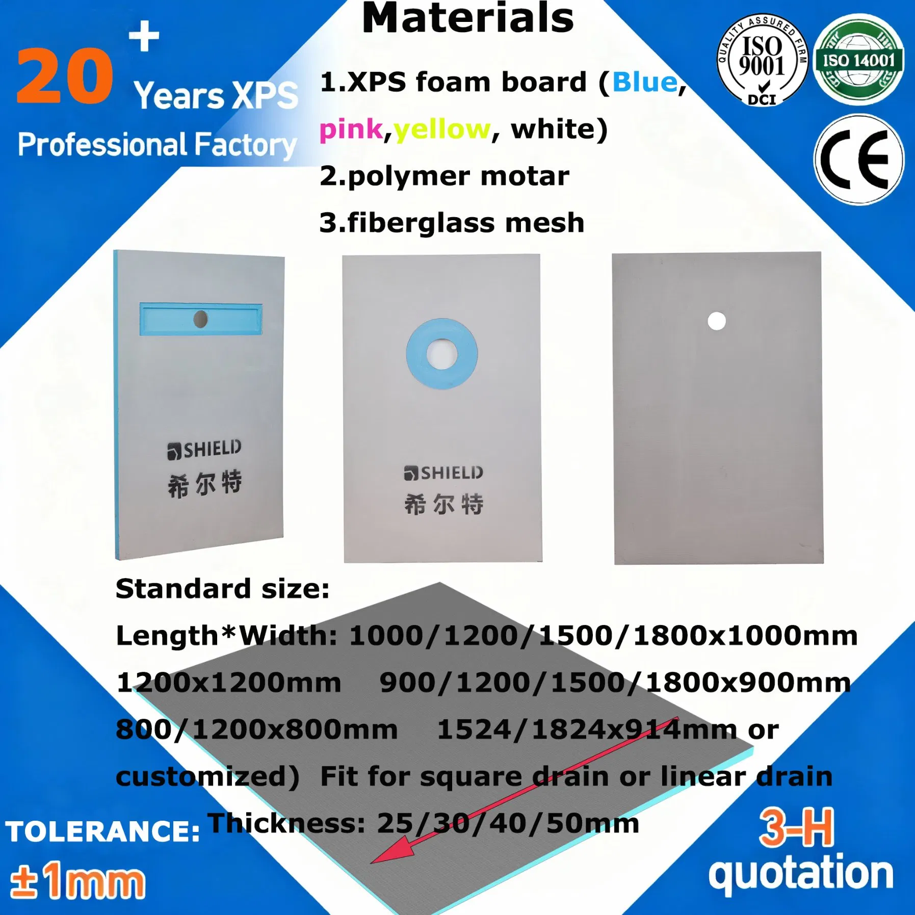 Waterproof Board for Insulation XPS Shower Tray Applications