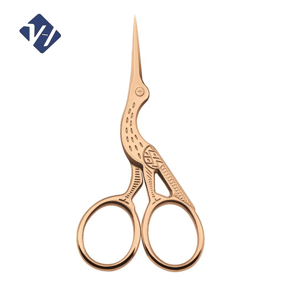 Gold Handle Nail Scissors Japanese Stainless Steel Stork Design Fancy Sharp Scissors