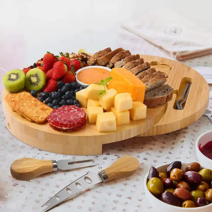 Большая бамбуковая сырная доска с 6 ножами