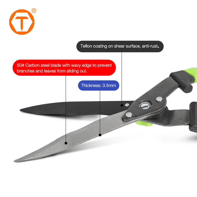 High Quality Manual Hand Pruner Scissor Carbon Steel Wavy Blades Garden Hedge Shear for Shaping Hedges Shrubs