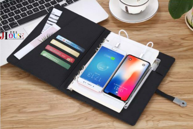 Smart Charging Notebook with Magnetic Lock 8000mAh/10000mAh Battery and PU Hard Cover Stationery Set