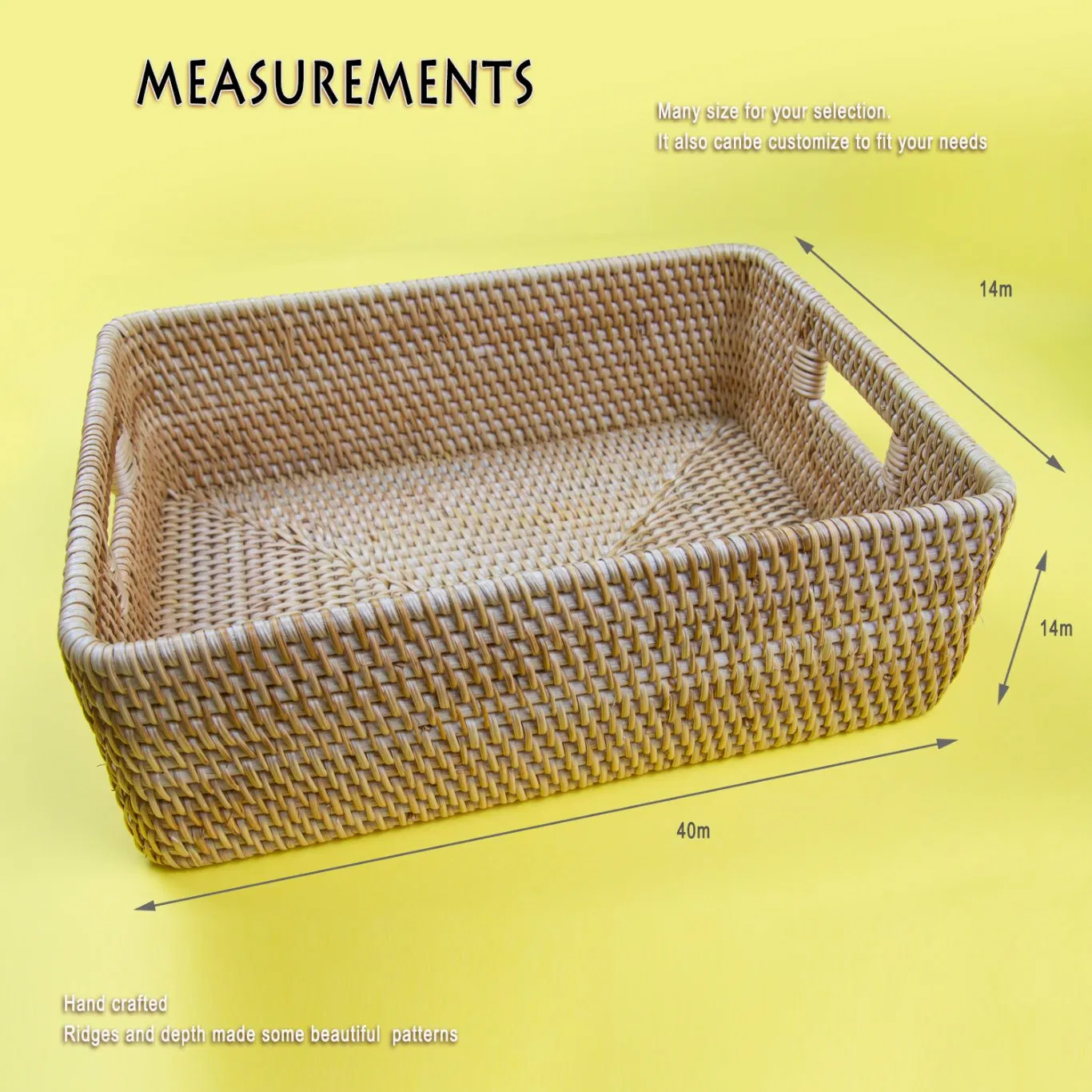 Rectangular Serving Woven Rattan Tray Natural Wicker Decorative Serving Baskets