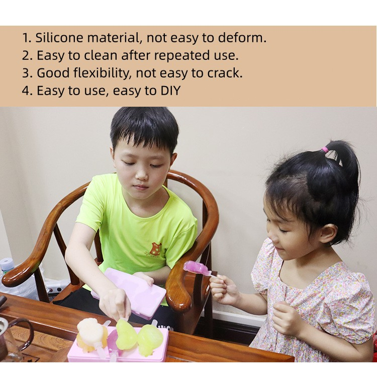 Food Grade Cartoon Shape Silicone Ice Lolly Mold Tray Silicone Ice Cream Mould with Lid