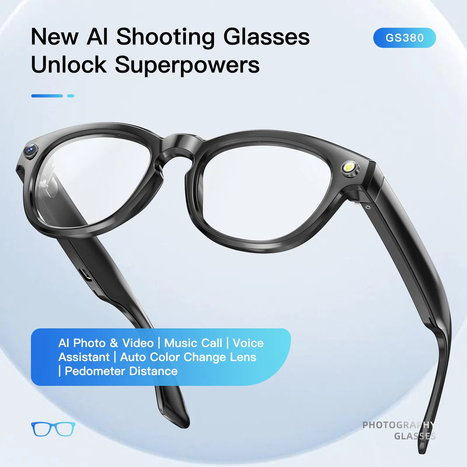 2025 Newest Camera Smart Glasses Light-Sensitive Color Change Wireless Audio Portable Video Recording Motion Monitoring Glasses