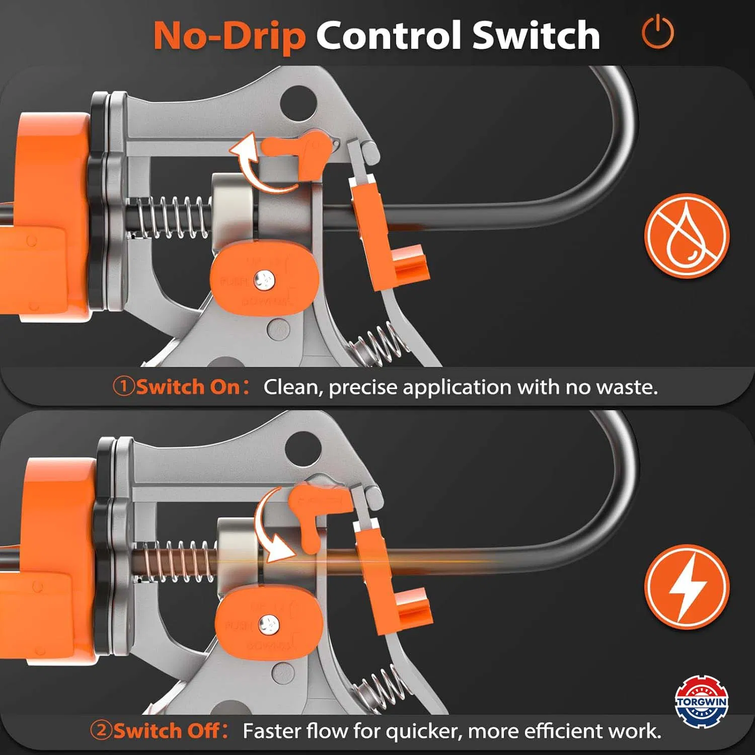 Caulking Gun Heavy-Duty Aluminum Caulk Gun, 1/10 Gallon, Adjustable 12: 1 & 25: 1 Thrust Ratio