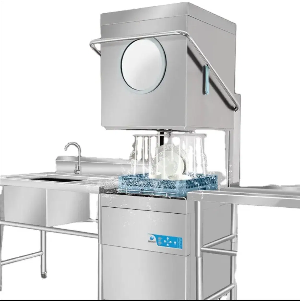 High-Capacity Hood Type Commercial Dishwasher with Viewing Window Automatic Stainless Steel Standing Unit for Restaurant Kitchenware