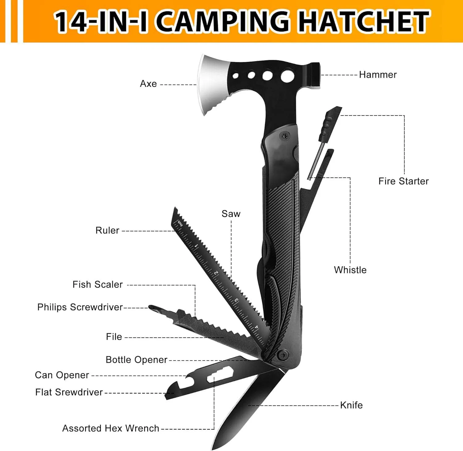 Multi-Functional Outdoor Camping Portable Folding Lifesaving Emergency Tool Hatchet