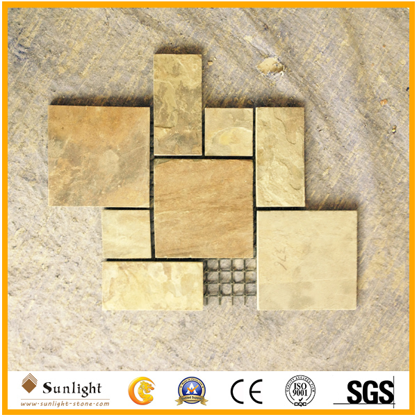 Natural Black Yellow Rusty Slate Flagstone for Garden Floor Walkway Paver Tiles