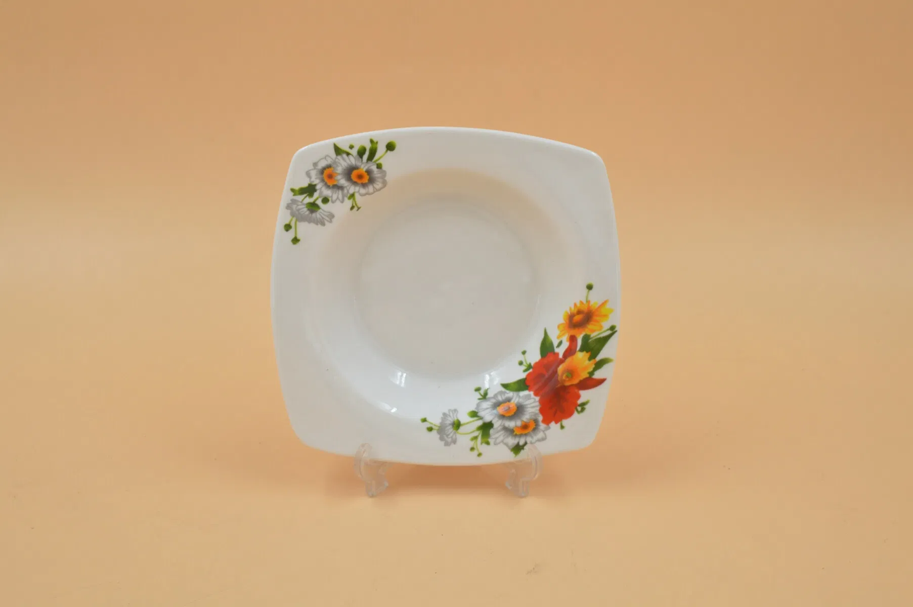 Ceramic Porcelainware Tableware Multicolor Decals 6"Square Plate Soup