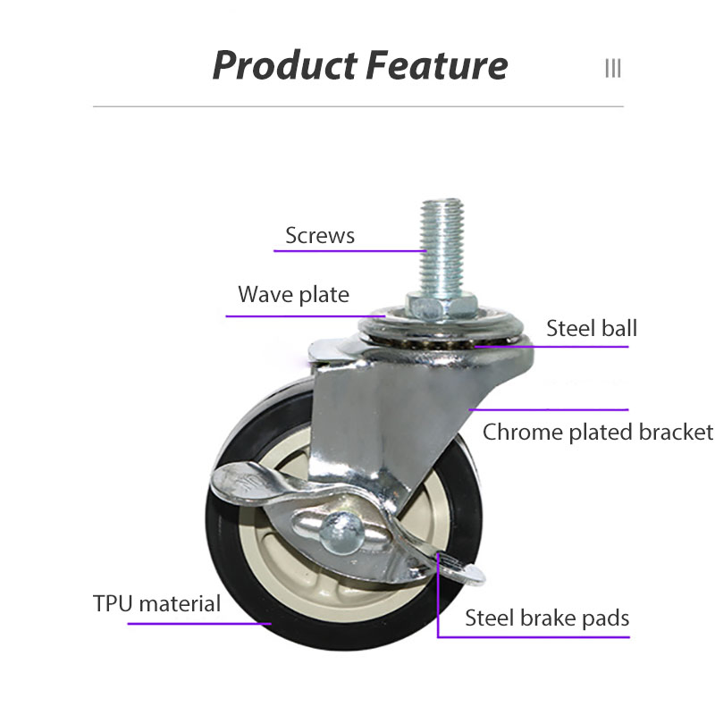1.5" 2" 2.5" 3" Black PU Stem Casters and Wheels for Retail Shopping Trolleys