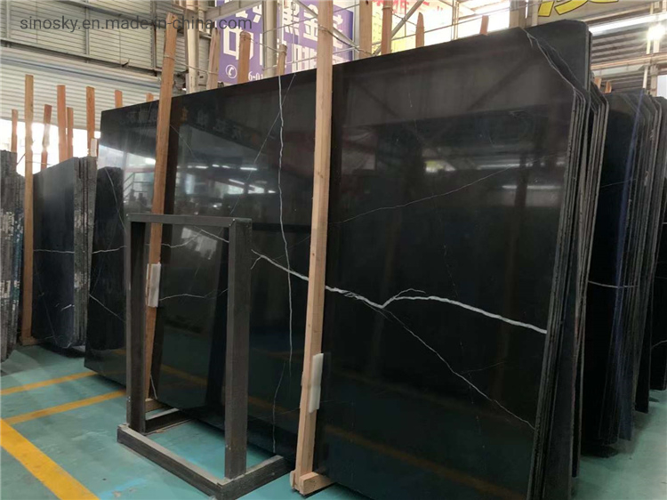 China Factory Nero Marquina Black Marble Slab for Countertop / Vanity