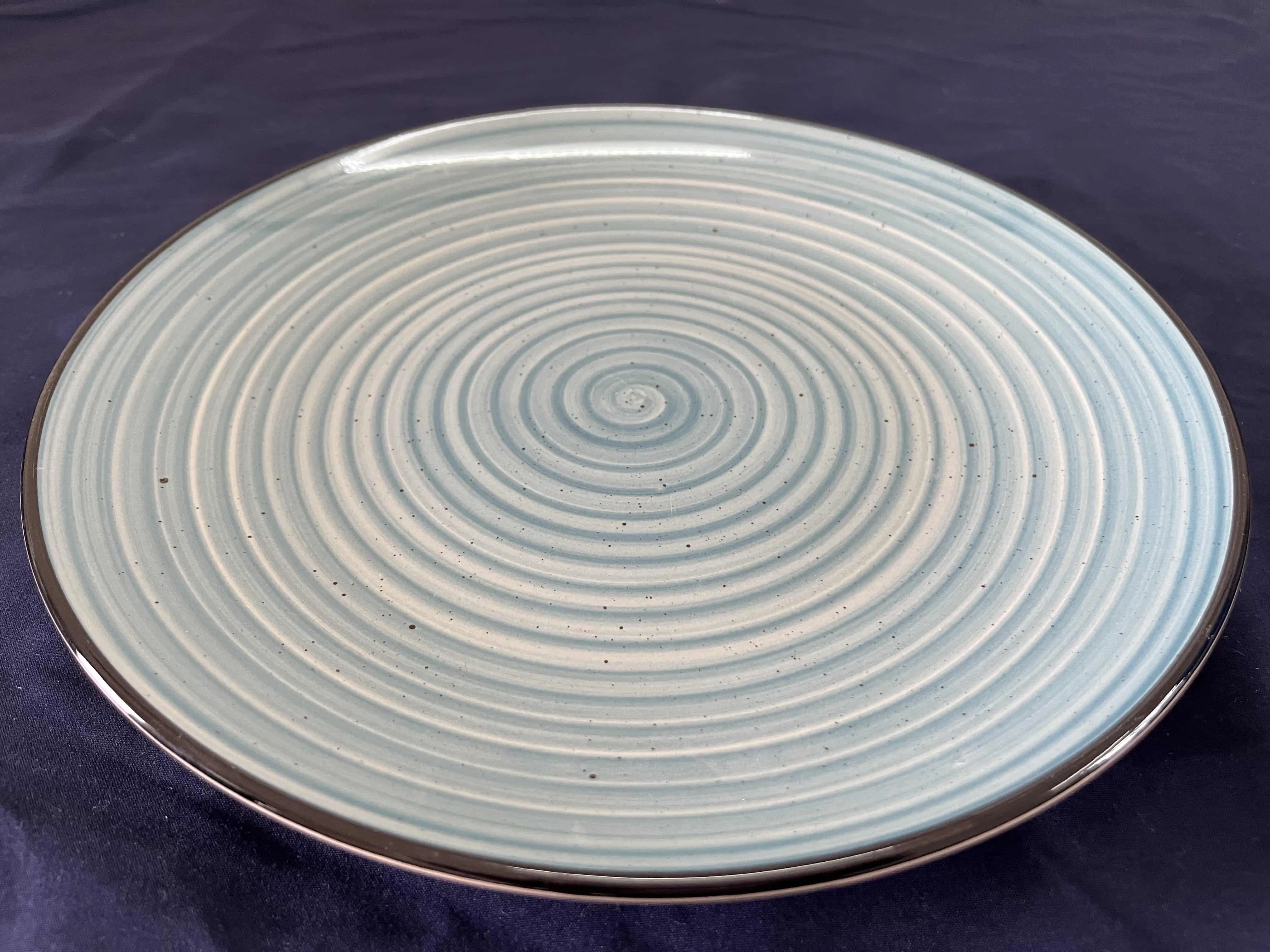Blue Cross Grain (light brown bottom) Smooth Ceramic Bowl and Plate 4-Piece Set Can Be Customized