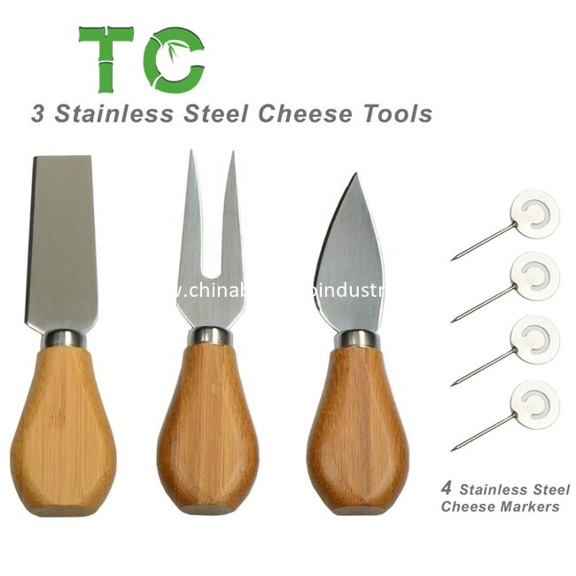 Wholesale Bamboo Cheese Board Set /Charcuterie Platter Serving Board With3 Stainless Steel Tools, 1 Ceramic Tray