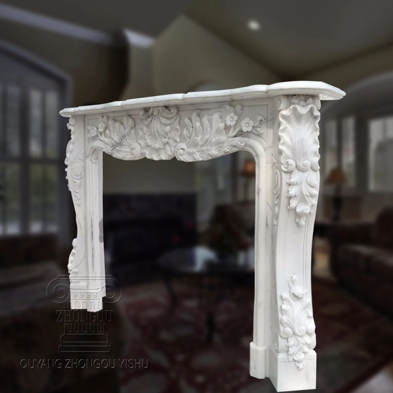 French Style Natural Home Decoration White Marble Fireplace