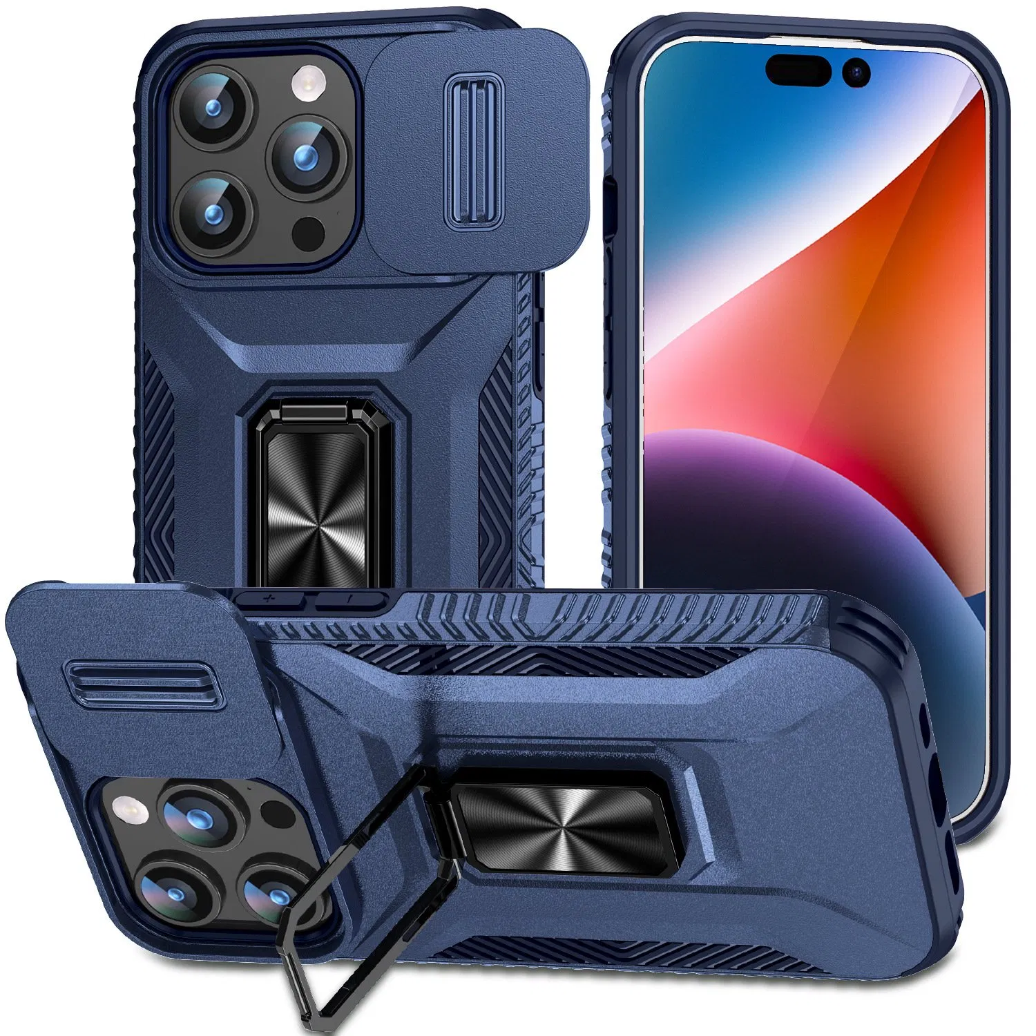 Shockproof Armor Push Window Case for Iphon 16 15 14 13 PRO Max 12 11 PRO Max Xs Max Xr X 15 Plus 13 Mini Cover with Back Holder