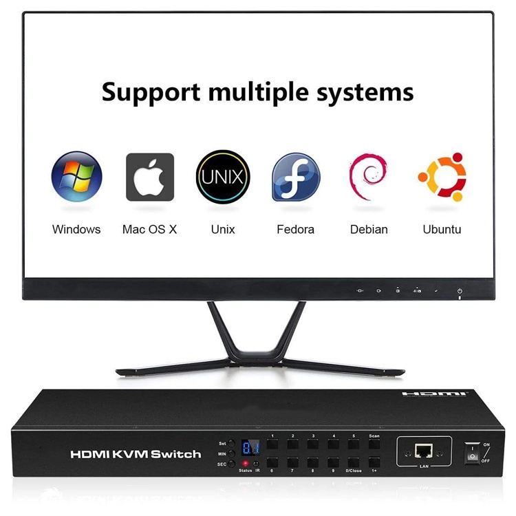 Custom 16 Port HDMI Kvm Switch 4K30Hz Support RS232/LAN Control Kvm Switcher