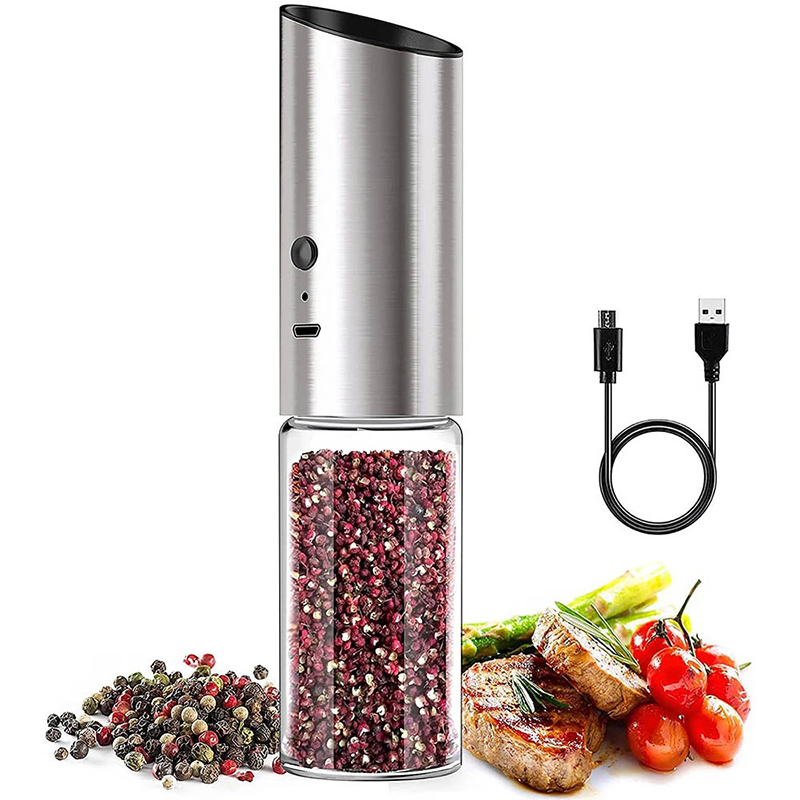 Electric Salt Pepper Grinder USB Rechargeable Automatic Pepper Mill Grinder Adjustable Wireless Spice Storage Organization Bottle Seasoning Mills for Kitchen