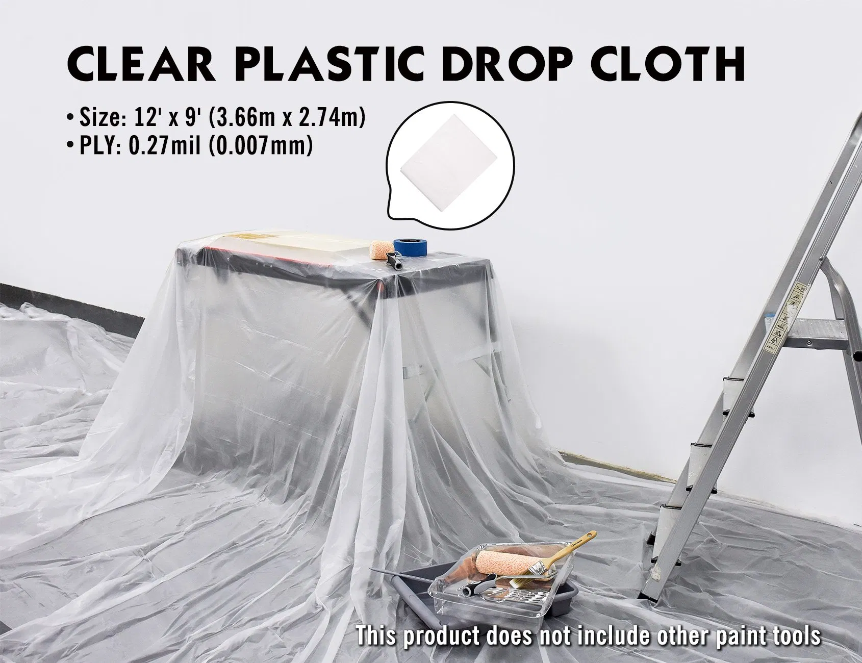 Rollingdog-PRO 80028 Clear Plastic Drop Cloth PE