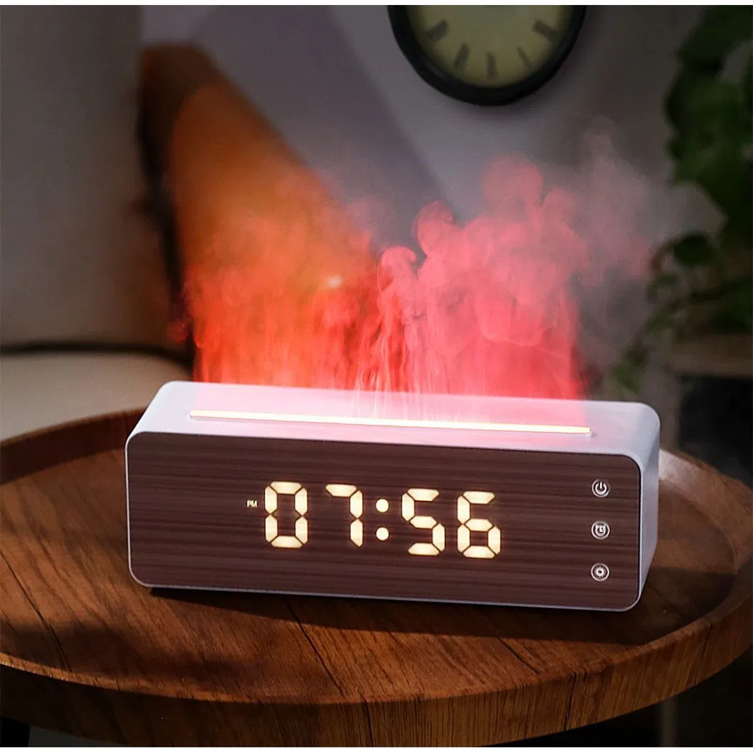 Flame Humidifier Flame Aromatherapy Machine with Clock Display Desktop Aromatherapy Humidifier Bedroom