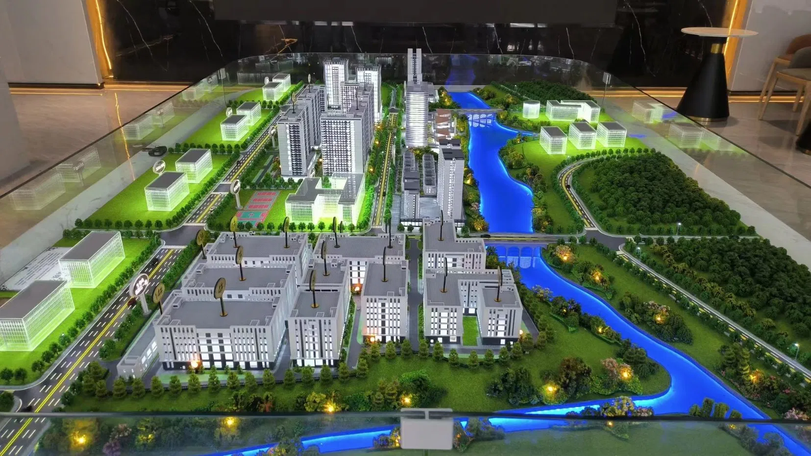 Customized Industrial Park Sand Table Model with Modern Design Style and Lighting Display