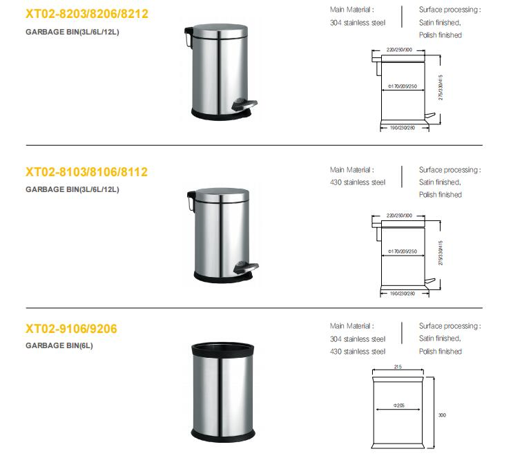 Hot Bathroom Accessories 304 Stainless Steel Recycling Dustbin Wall Mounted Waste Bin