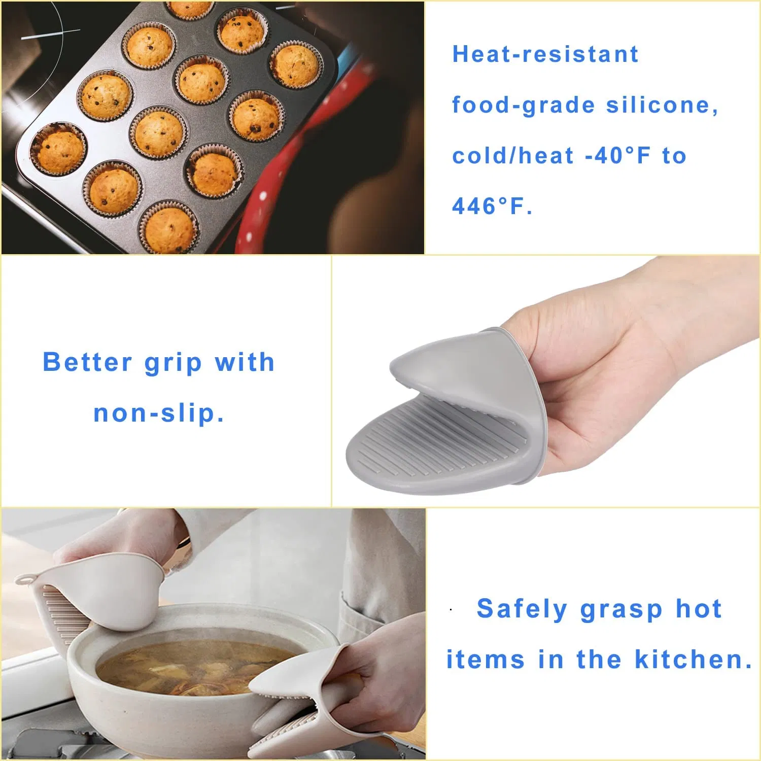 Silicone Mini Oven Mitts Pinch Mitts Heat Resistant for Kitchen Cooking Baking