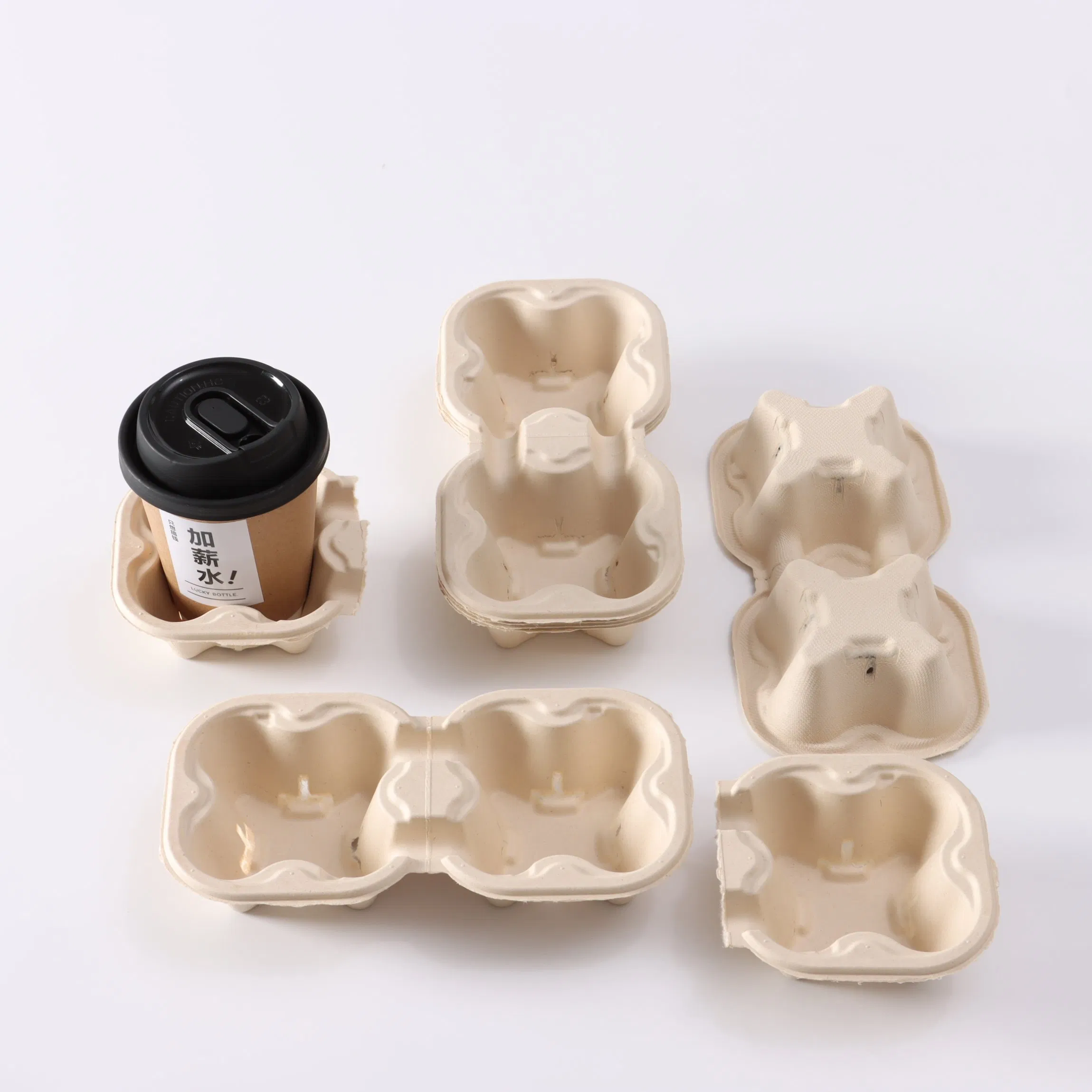 Compostable Pulp Cup Holder Food Delivery Service for Restaurants, Cafes and Coffee Shops