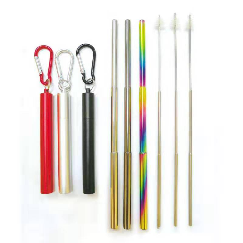 Custom Logo Stainless Steel Telescopic Drinking Straw Portable Straw for Reusable Collapsible Metal Drinking Straw with Brush
