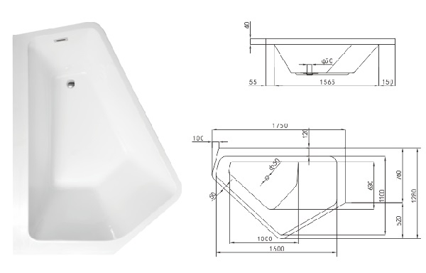 Угловая ванна Tcb003D с дизайном