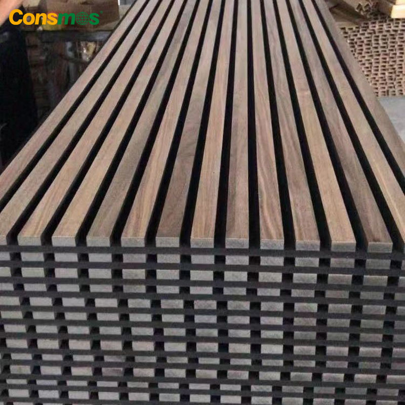 Construction Material Sound Proof Ceiling Sound Absorbing Wooden Design Pet Acoustic Slat Wall Panel