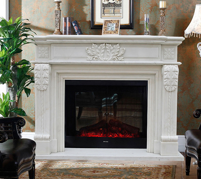 Modern Natural Stone Hand Carved French White Marble Fireplace Surround Frame