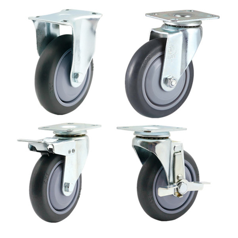 Water Proof Swivel Top Plate Type Brake Artificial Rubber Wheel Caster 4inch