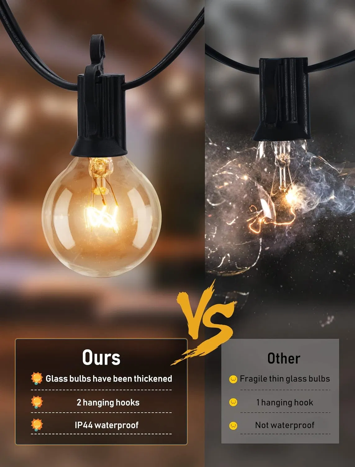 Outdoor String Lights LED Patio Lights Waterproof Connectable Hanging Light