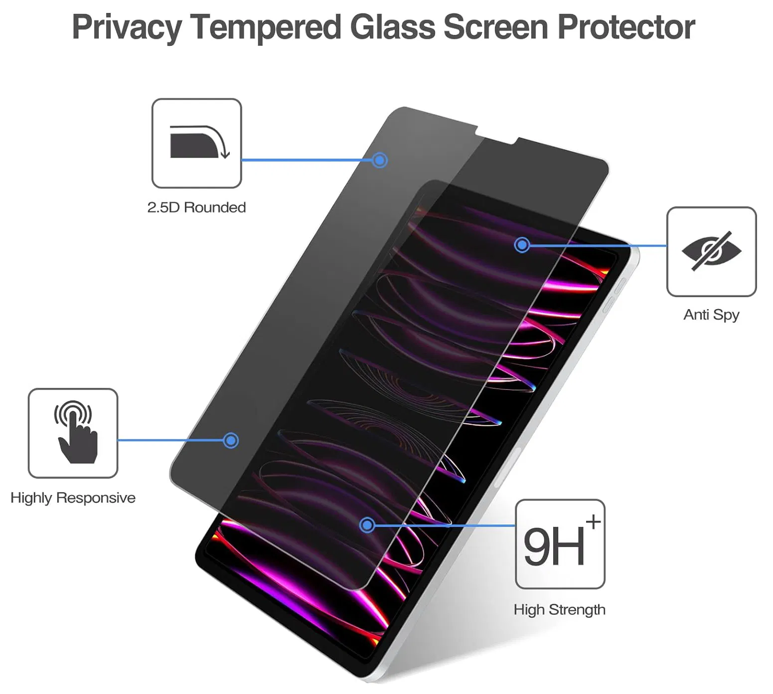 Wholesale 9h Hardness Privacy/Anti-Spy/Anti-Peep Tempered Glass Screen Protector for Apple Air 11 (2024) / 11-Inch (M2) Anti-Fingerprint Protector