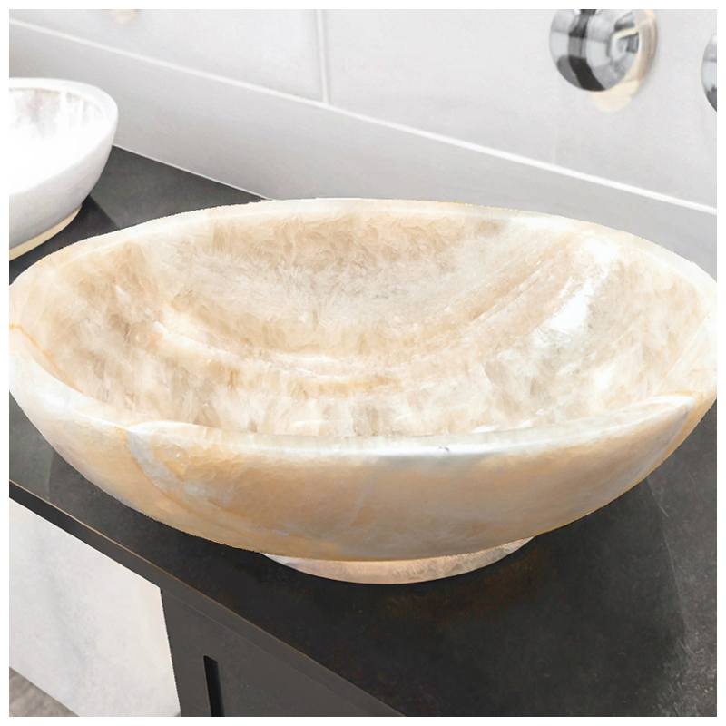 100% Natural Honey Yellow Onyx Marble Oval Vessel Sinks
